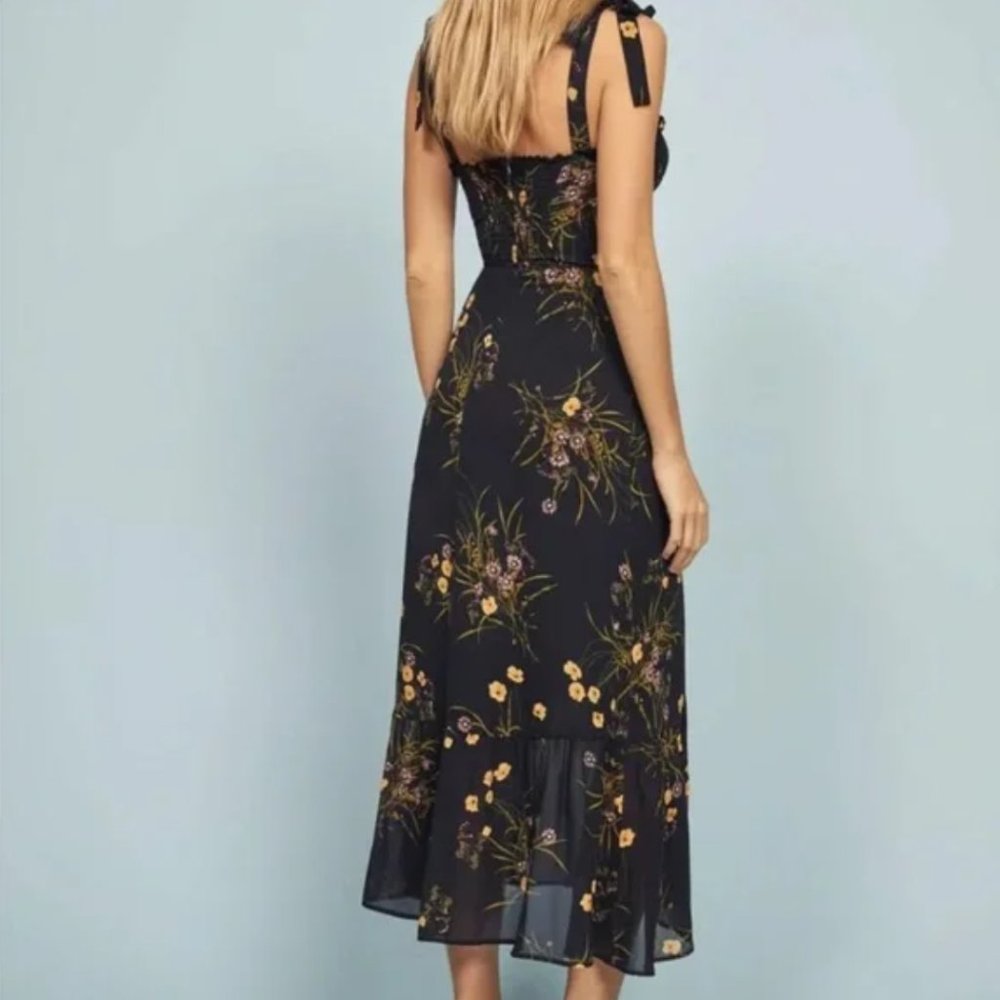 Reformation Navy Floral Midi Dress with Yellow Accents - Picture 13 of 15